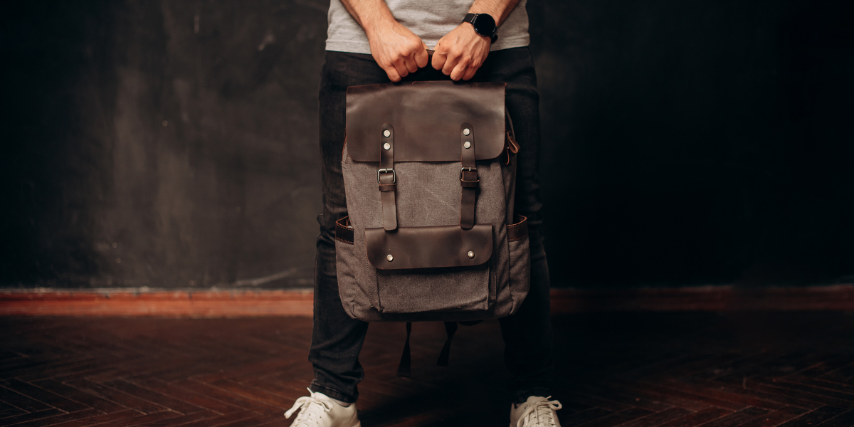 Sac à dos en toile gris et cuir