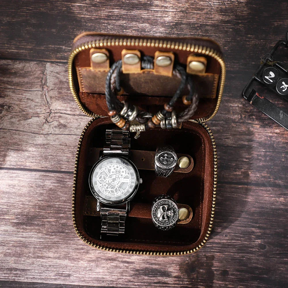 Boîte à bijoux pour homme en cuir