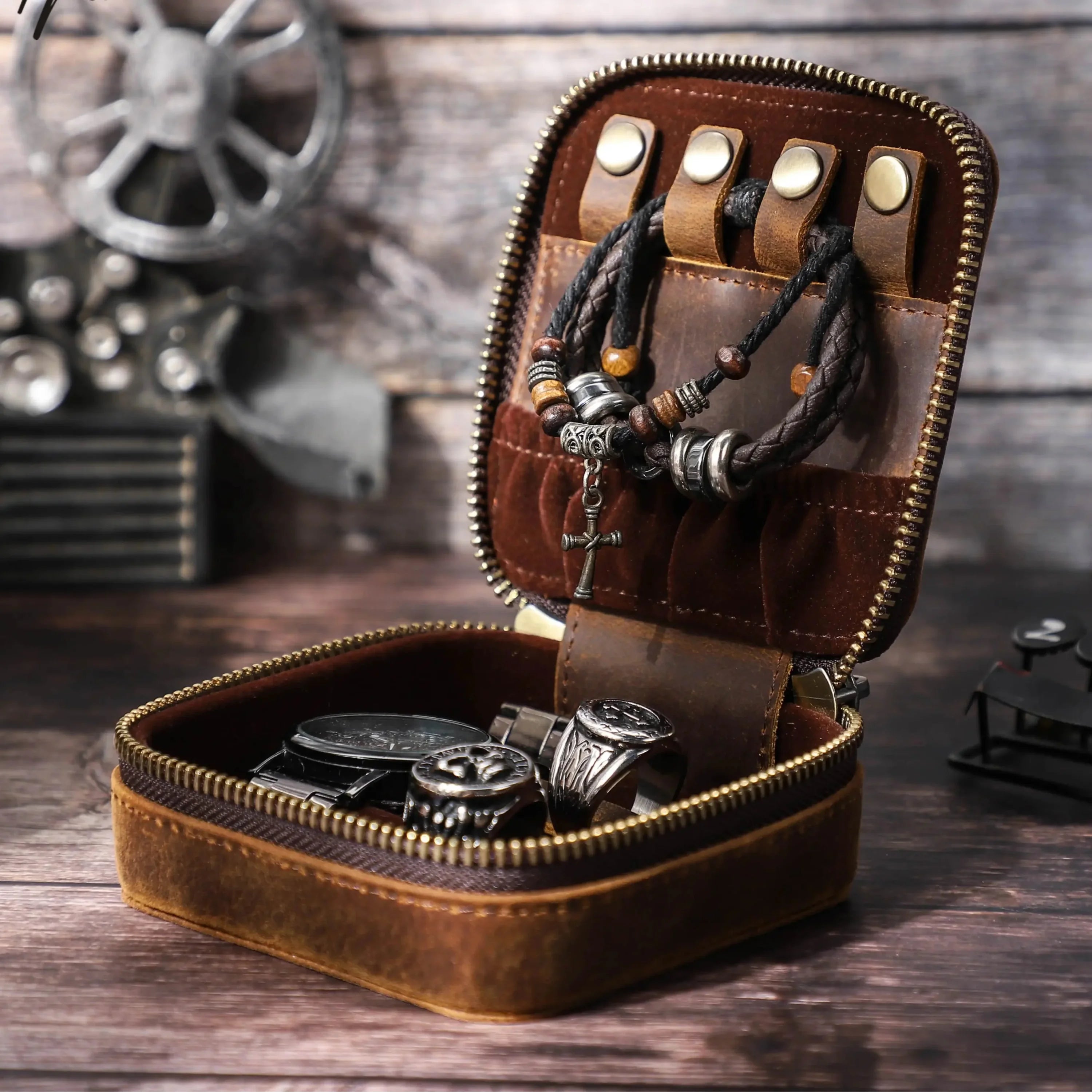 Boîte à bijoux pour homme en cuir