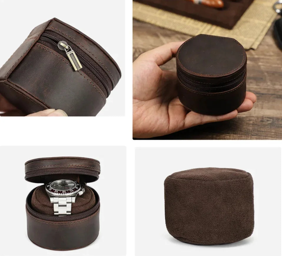 Boîtier de voyage pour montre en cuir