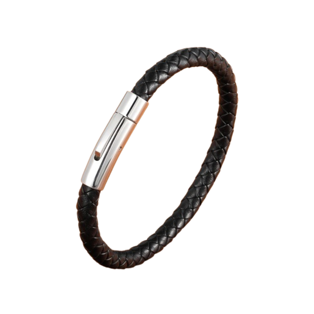 Bracelet en cuir pour homme avec bouton en acier inoxydable