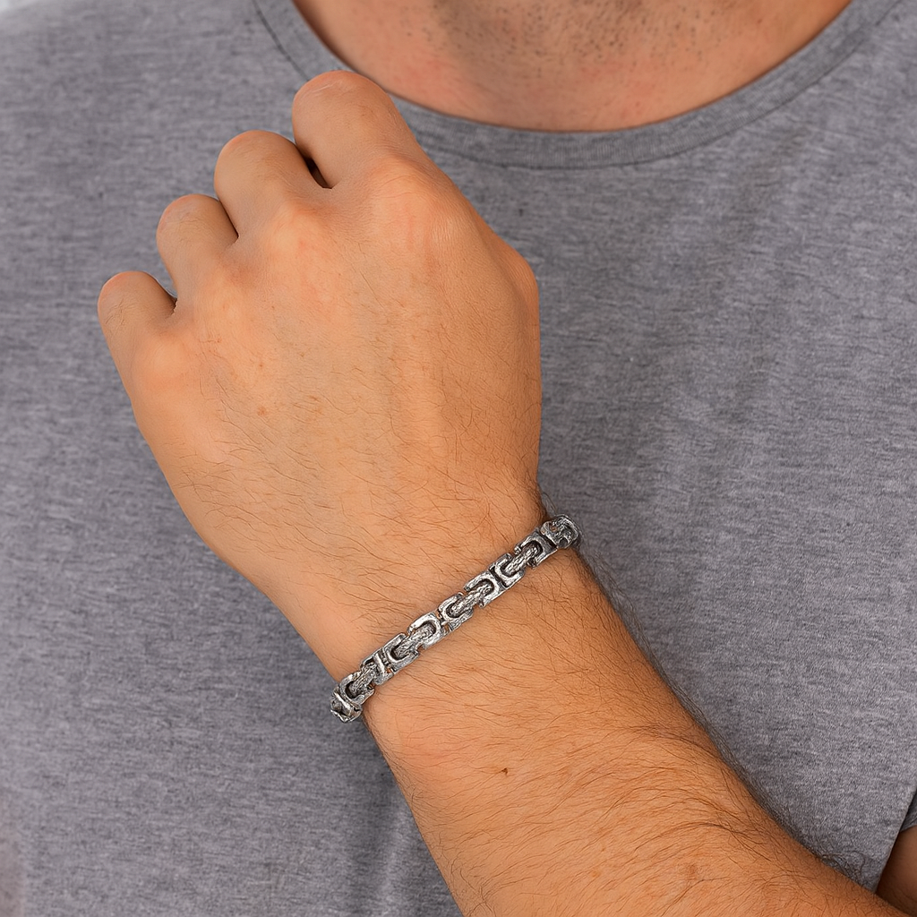Bracelet homme à maillons tressés en acier inoxydable argent / 21 cm