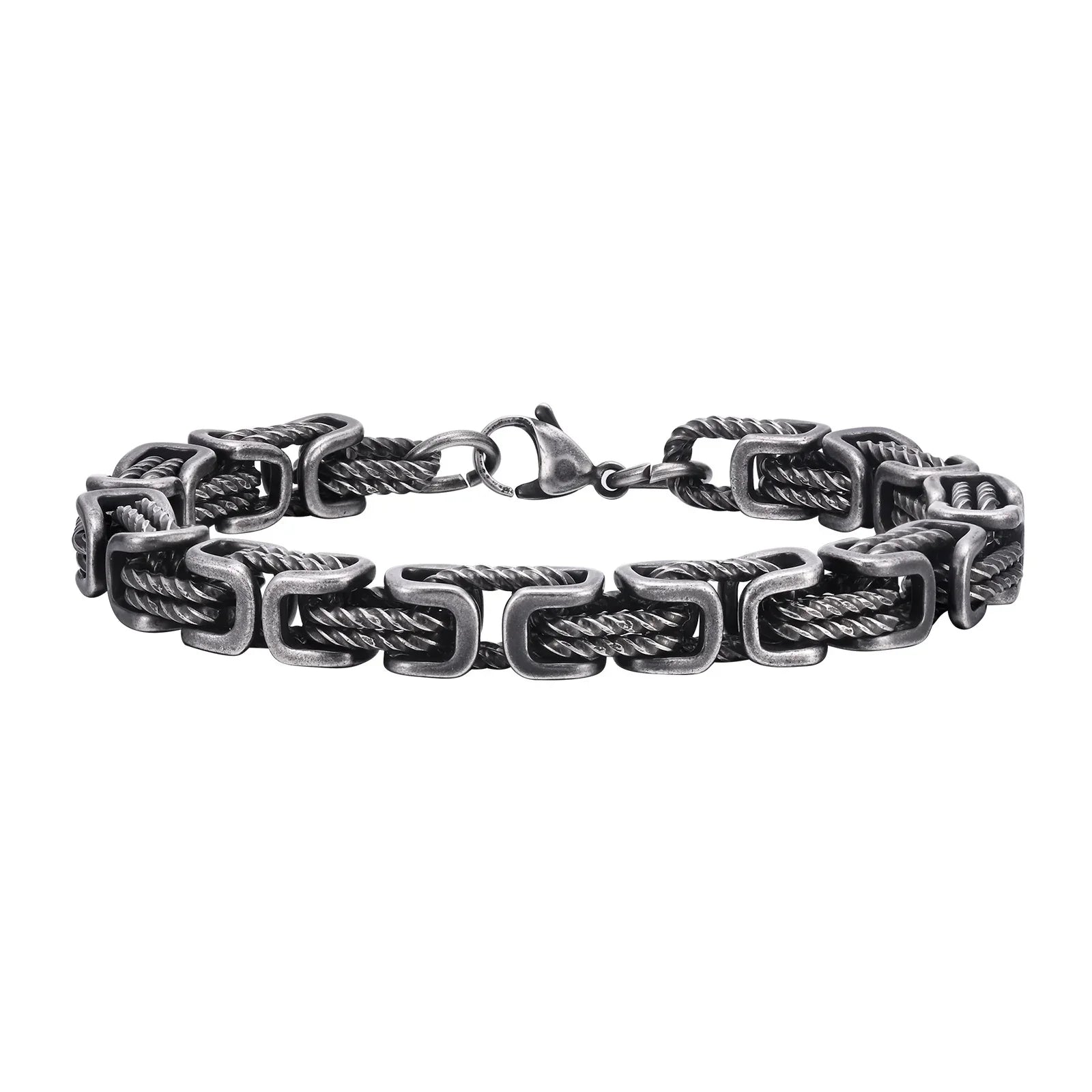 Bracelet homme à maillons tressés en acier inoxydable gris / 21 cm
