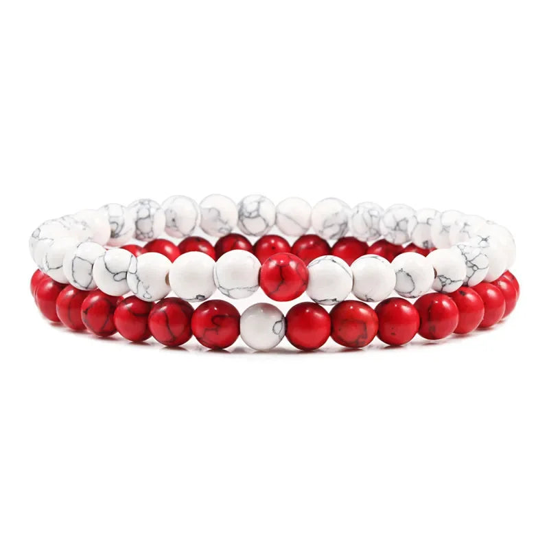 Bracelet homme perle blanc et rouge