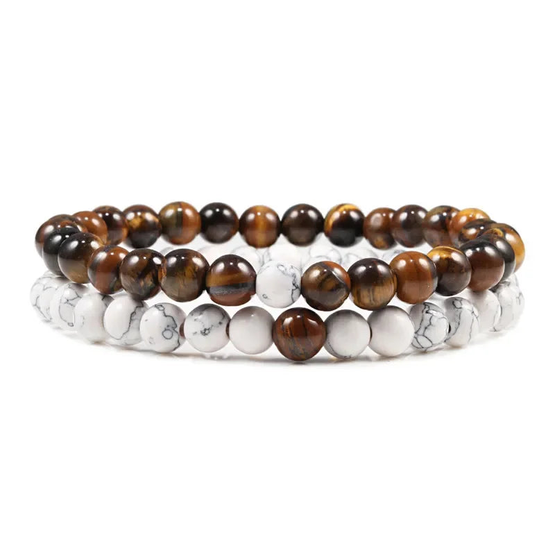 Bracelet homme perle blanc oeil de tigre