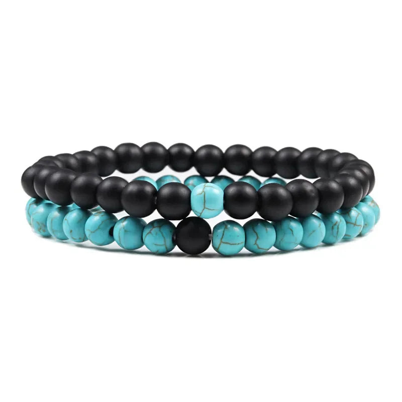 Bracelet homme perle bleu et noir