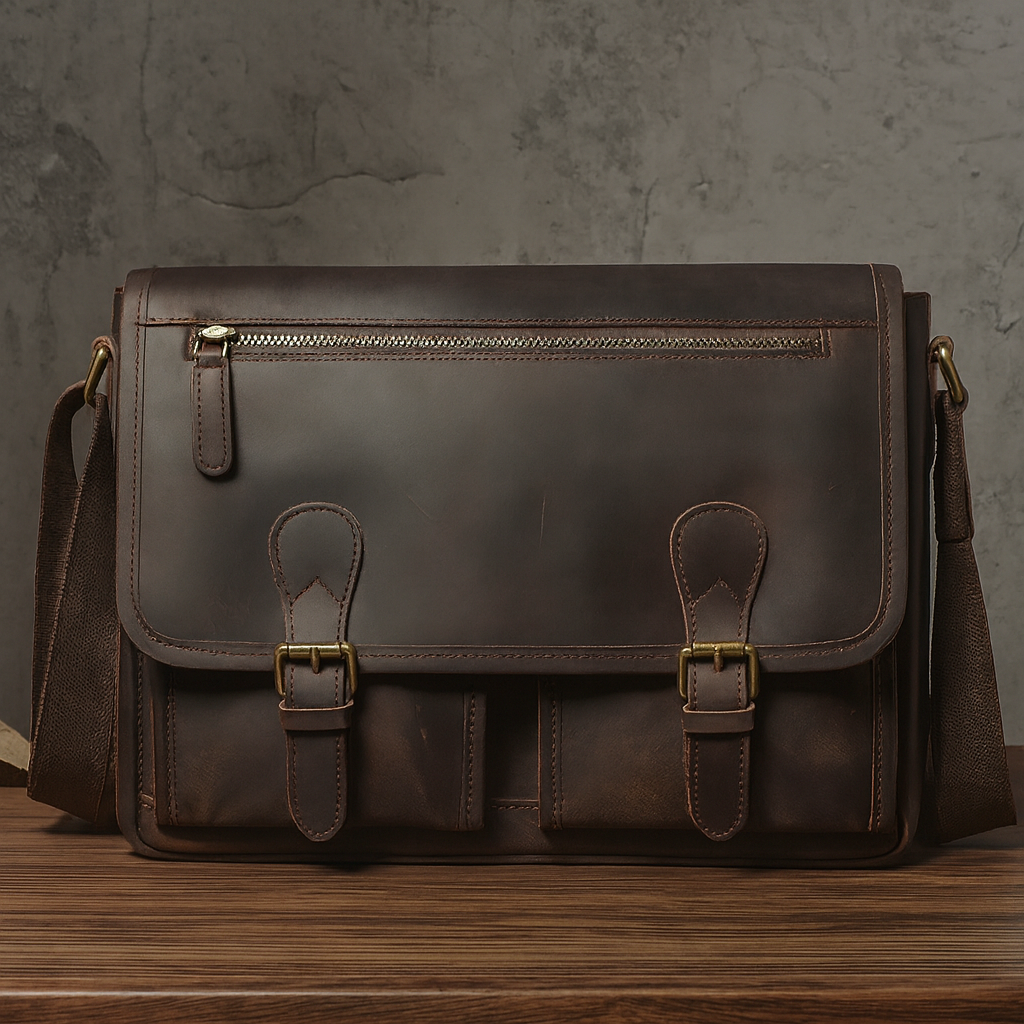 cartable homme en cuir marron fonce