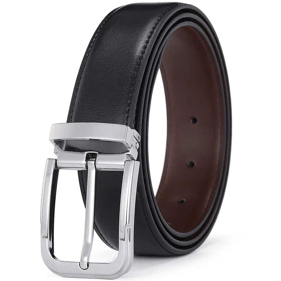 Ceinture en cuir homme finition brillante et boucle arrondie / 105 cm