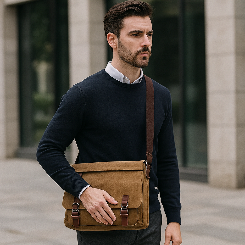 grande sacoche homme en toile bandoulière élégante et tendance