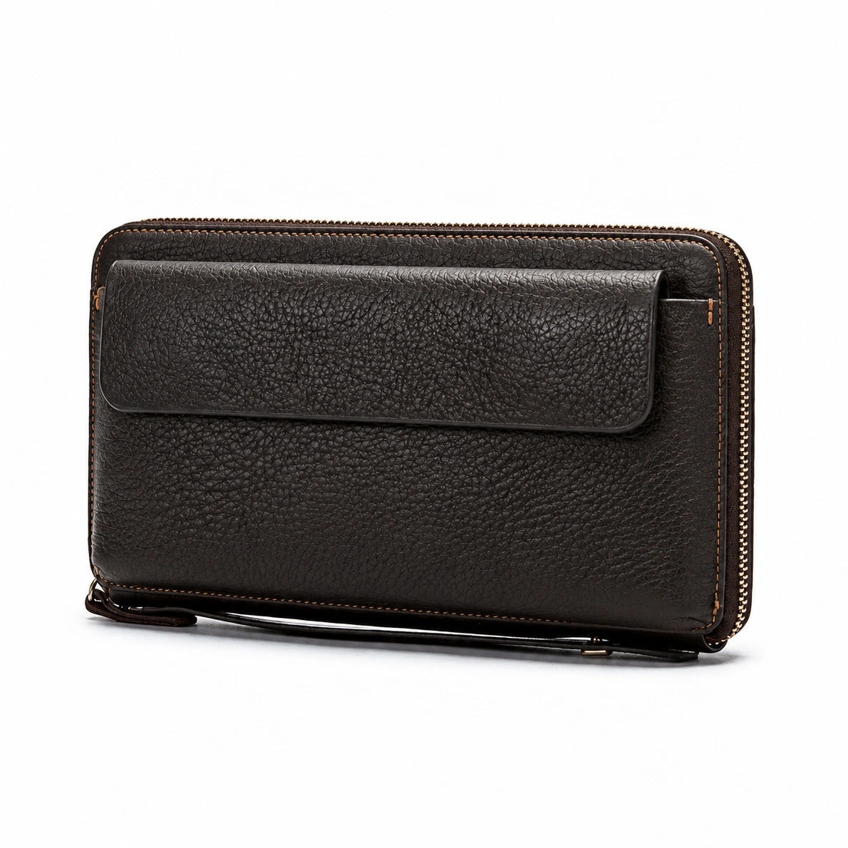 Pochette Cuir Grainé Homme Simple Zip