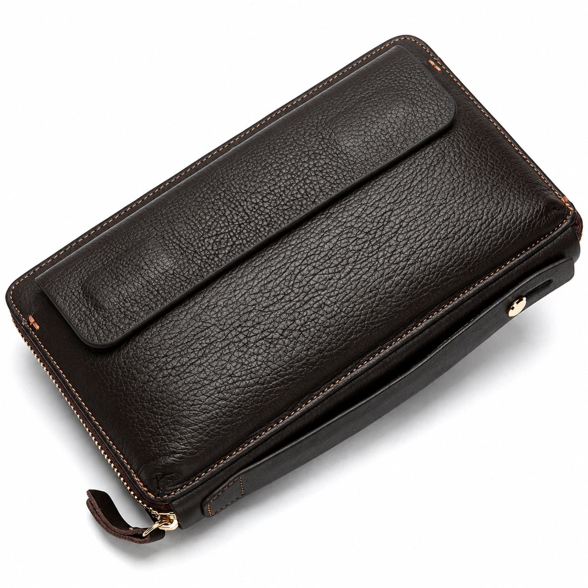 Pochette Cuir Grainé Homme Simple Zip