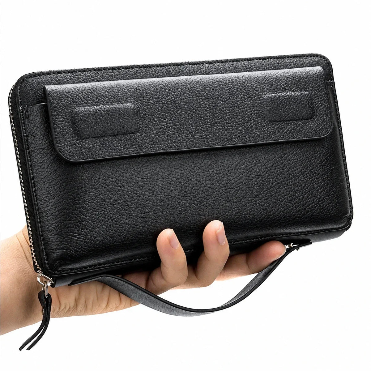 Pochette Cuir Grainé Homme Simple Zip