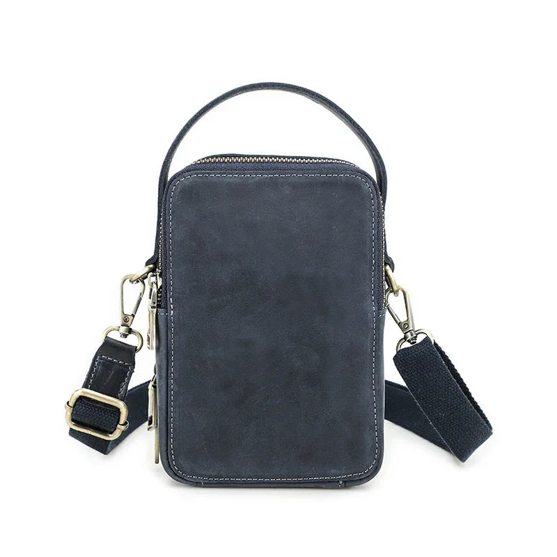 Petite sacoche bandoulière cuir homme bleu