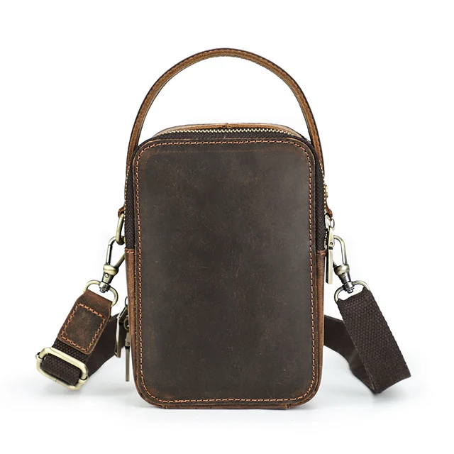 Petite sacoche bandoulière cuir homme marron