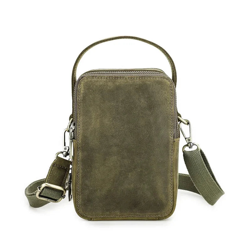 Petite sacoche bandoulière cuir homme vert