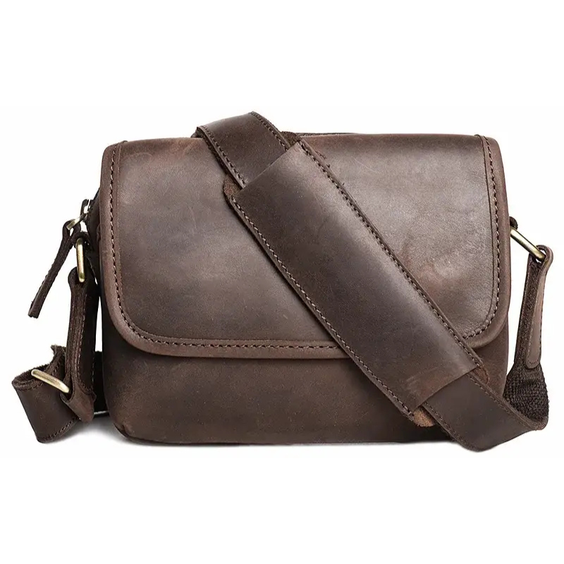 Petite sacoche cuir homme marron foncé