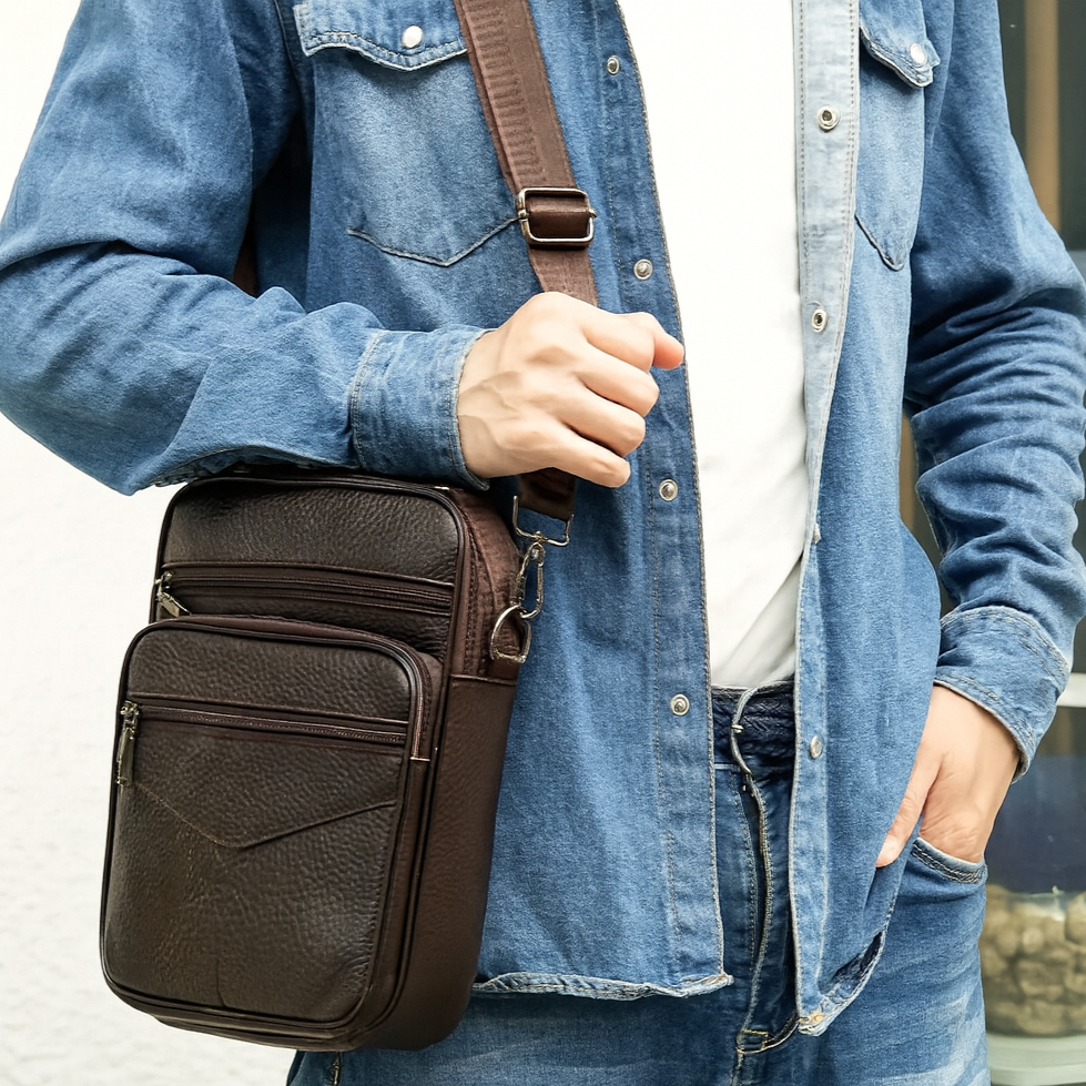 Petite sacoche homme cuir marron