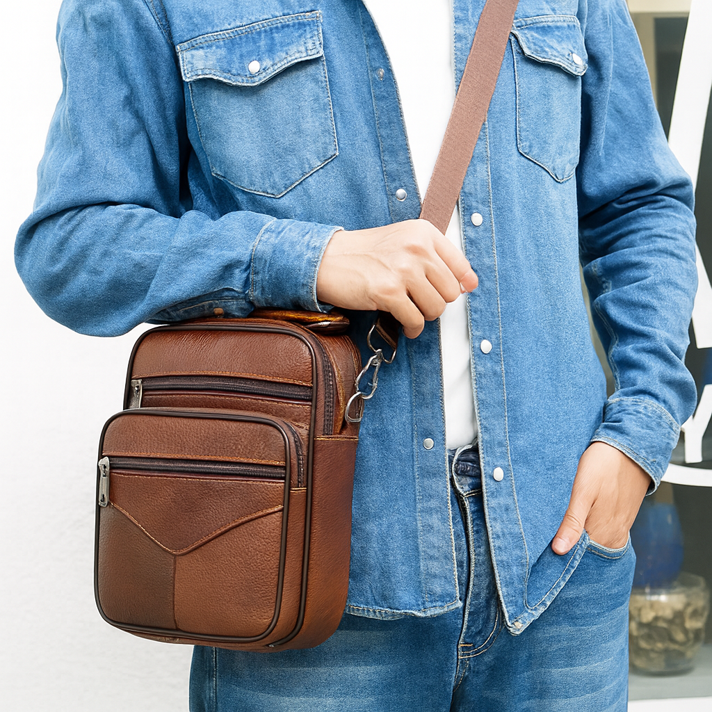 Petite sacoche homme cuir marron