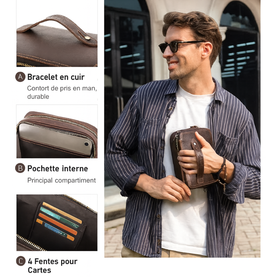 Pochette bandoulière cuir pour homme