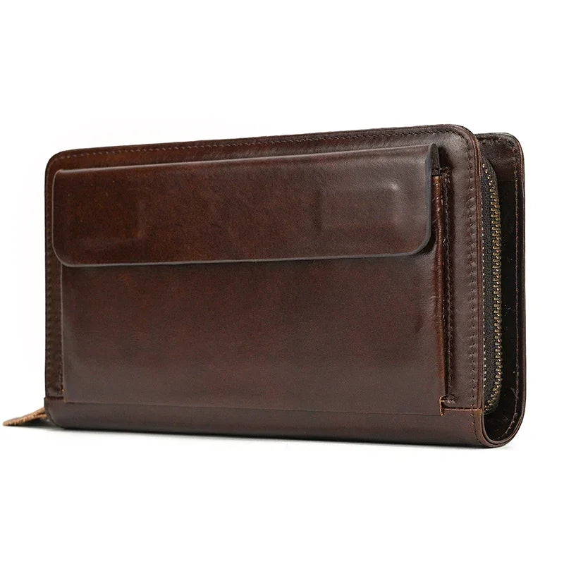 Pochette cuir homme deux fermetures éclair - marron
