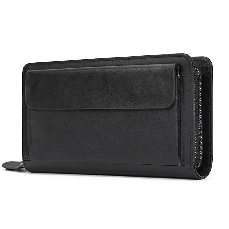Pochette cuir homme deux fermetures éclair - noir