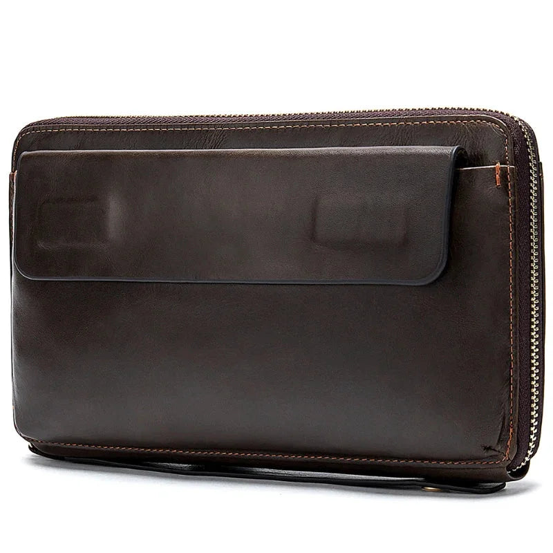 Pochette cuir homme une fermeture éclair - marron