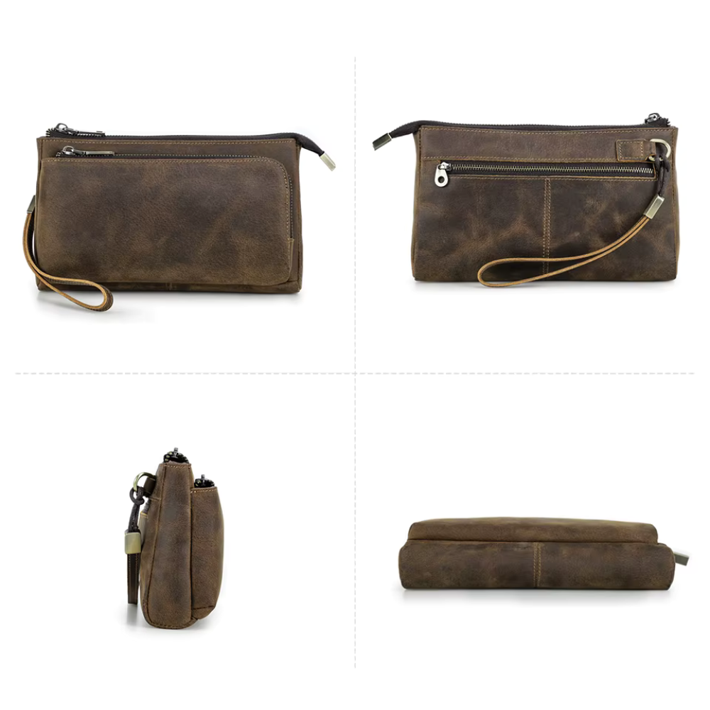 pochette homme à main en cuir vintage élégante