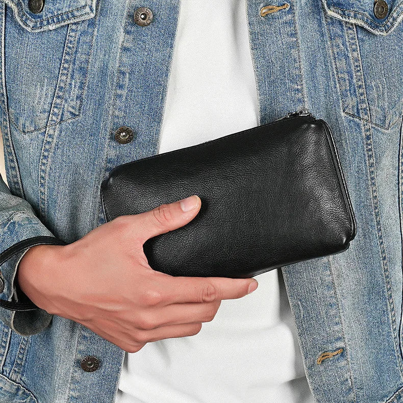 Pochette en cuir homme noir