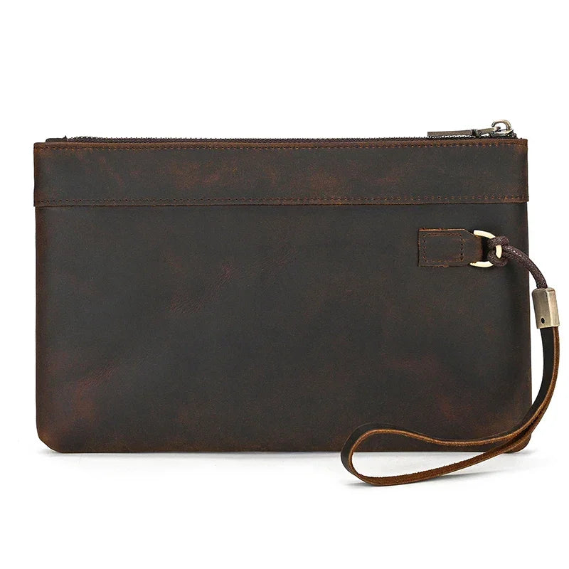 Pochette en cuir pour homme marron foncé