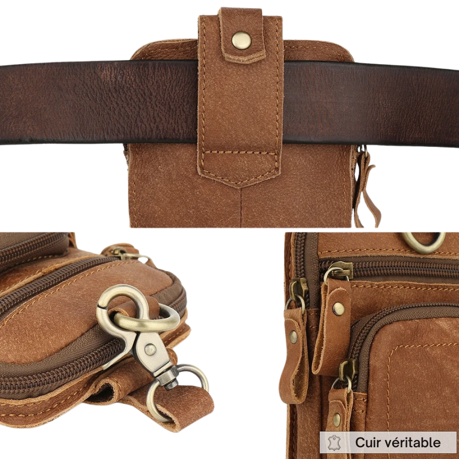 Pochette homme en cuir pour ceinture