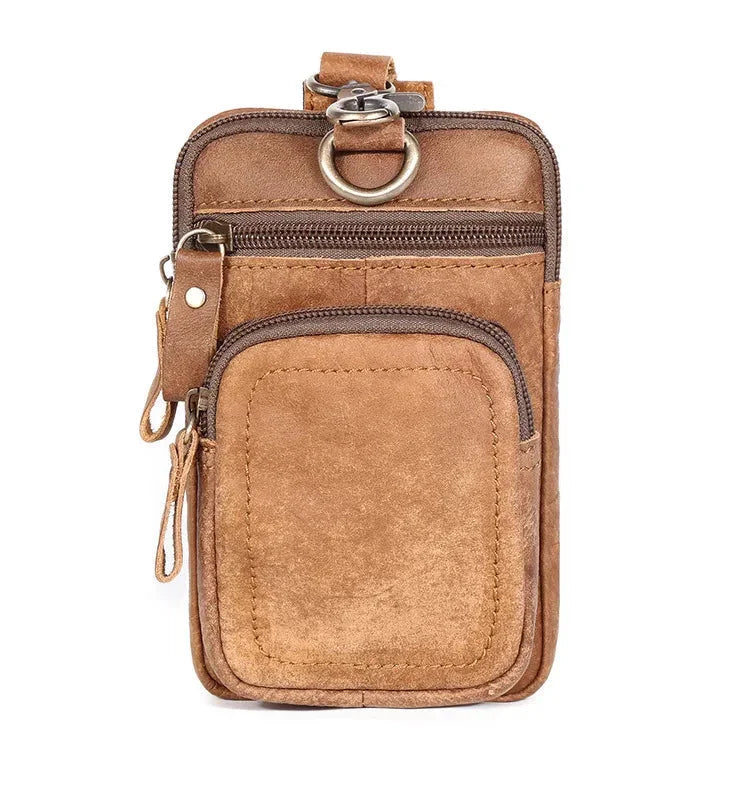 Pochette homme en cuir pour ceinture marron