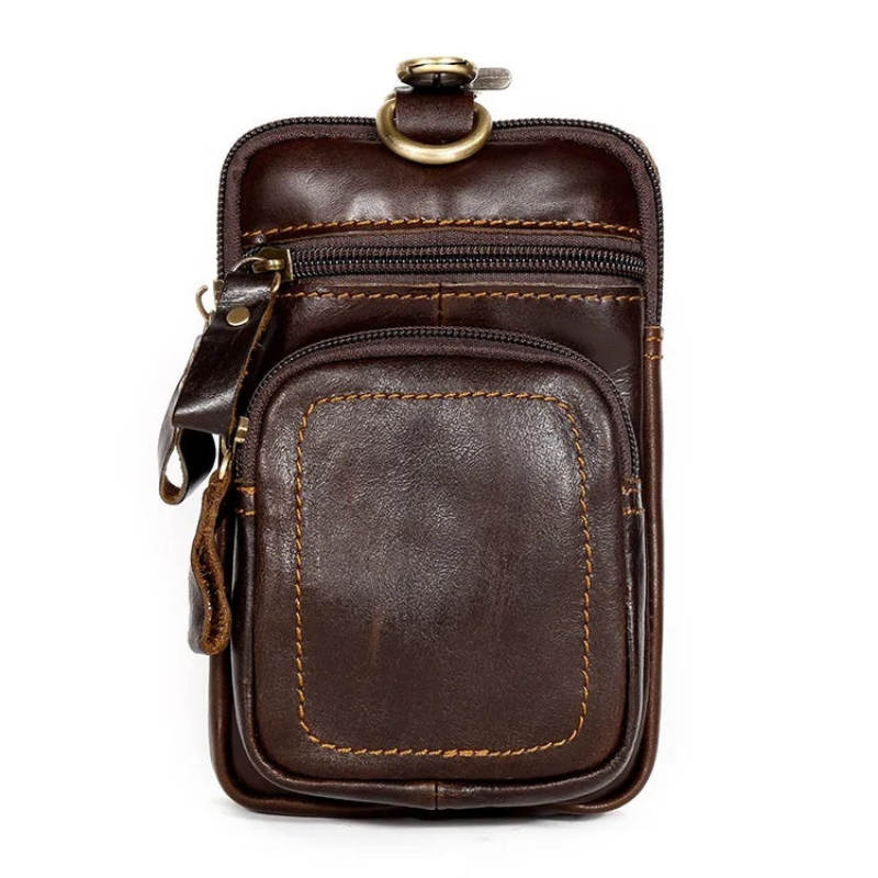 Pochette homme en cuir pour ceinture marron foncé