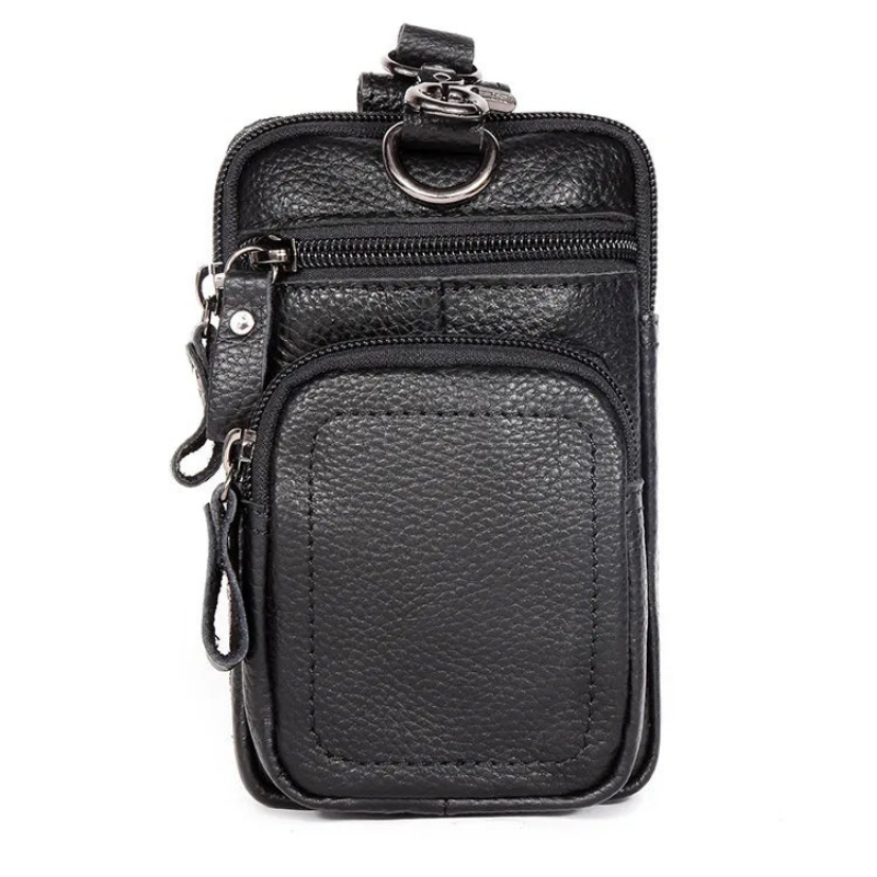 Pochette homme en cuir pour ceinture noir