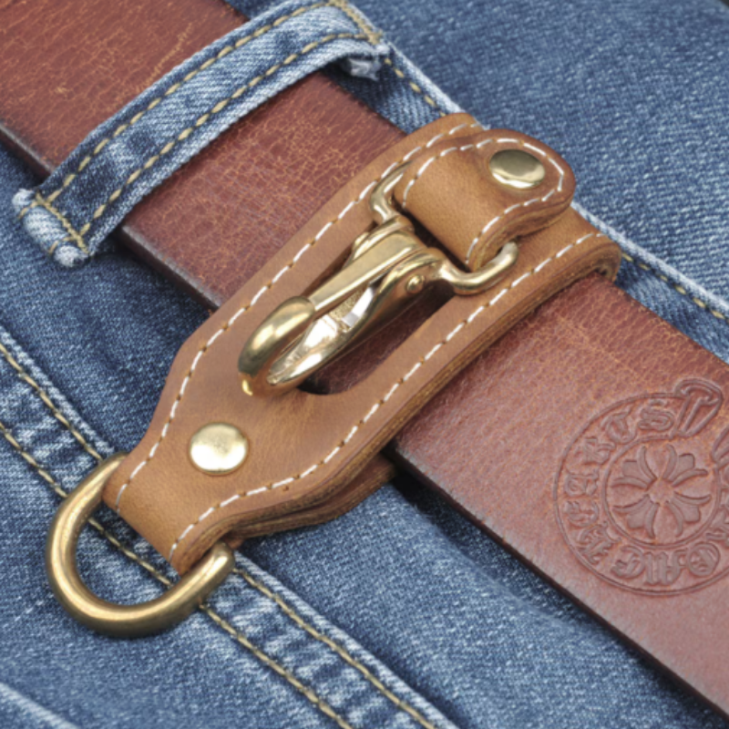 porte cles ceinture pour homme en cuir marron