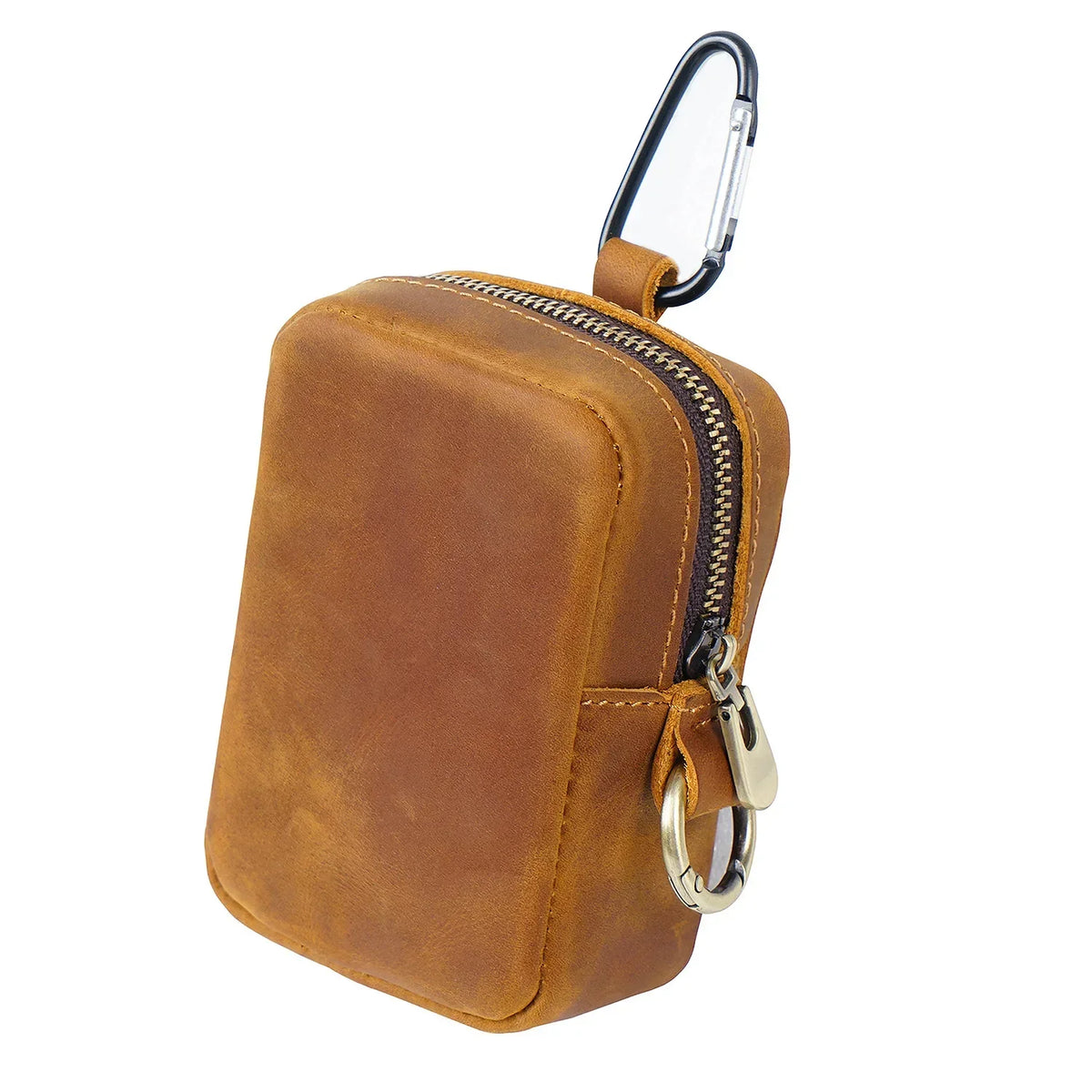 Porte-monnaie Cuir Véritable Triple Fermeture Éclair Avec Porte-clés - Marron Foncé