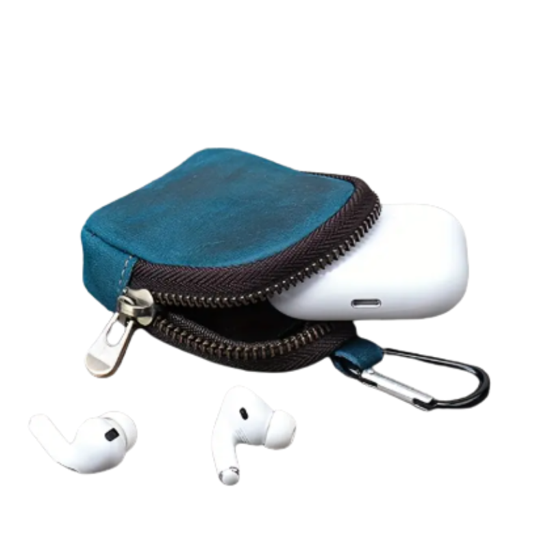 porte monnaie porte cles multifonctions en cuir bleu