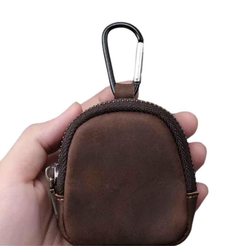 porte monnaie porte cles multifonctions en cuir marron fonce