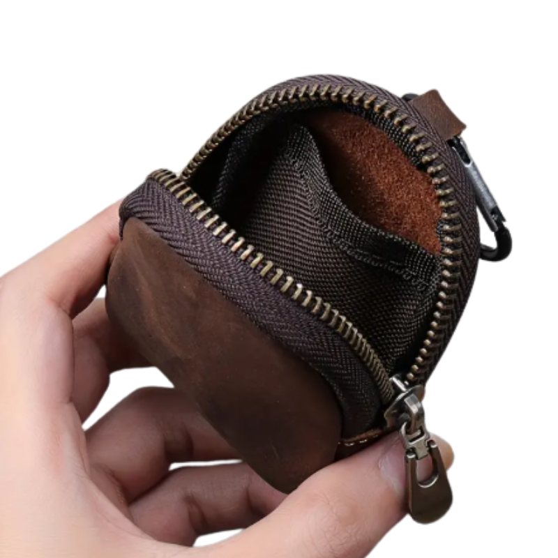 porte monnaie porte cles multifonctions en cuir marron fonce