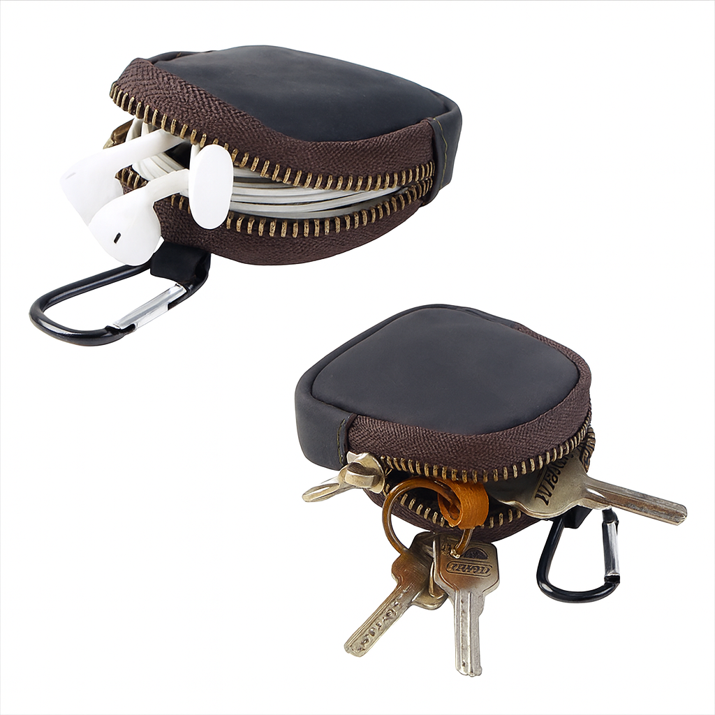 porte monnaie porte cles multifonctions en cuir noir