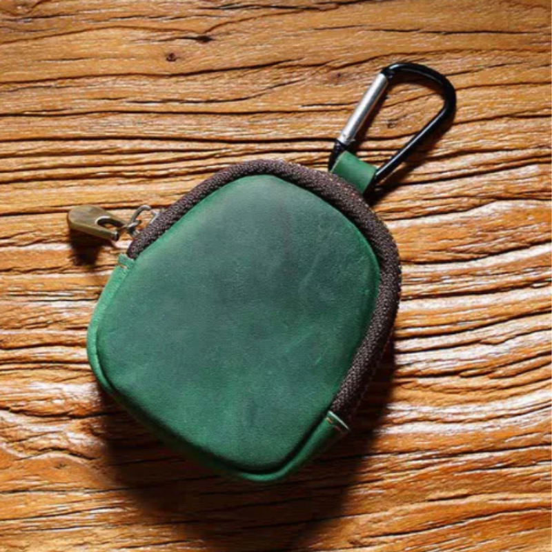 porte monnaie porte cles multifonctions en cuir vert