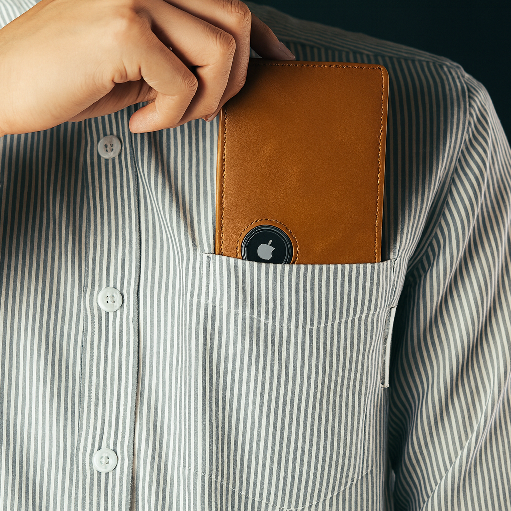 portefeuille homme avec airtag marron