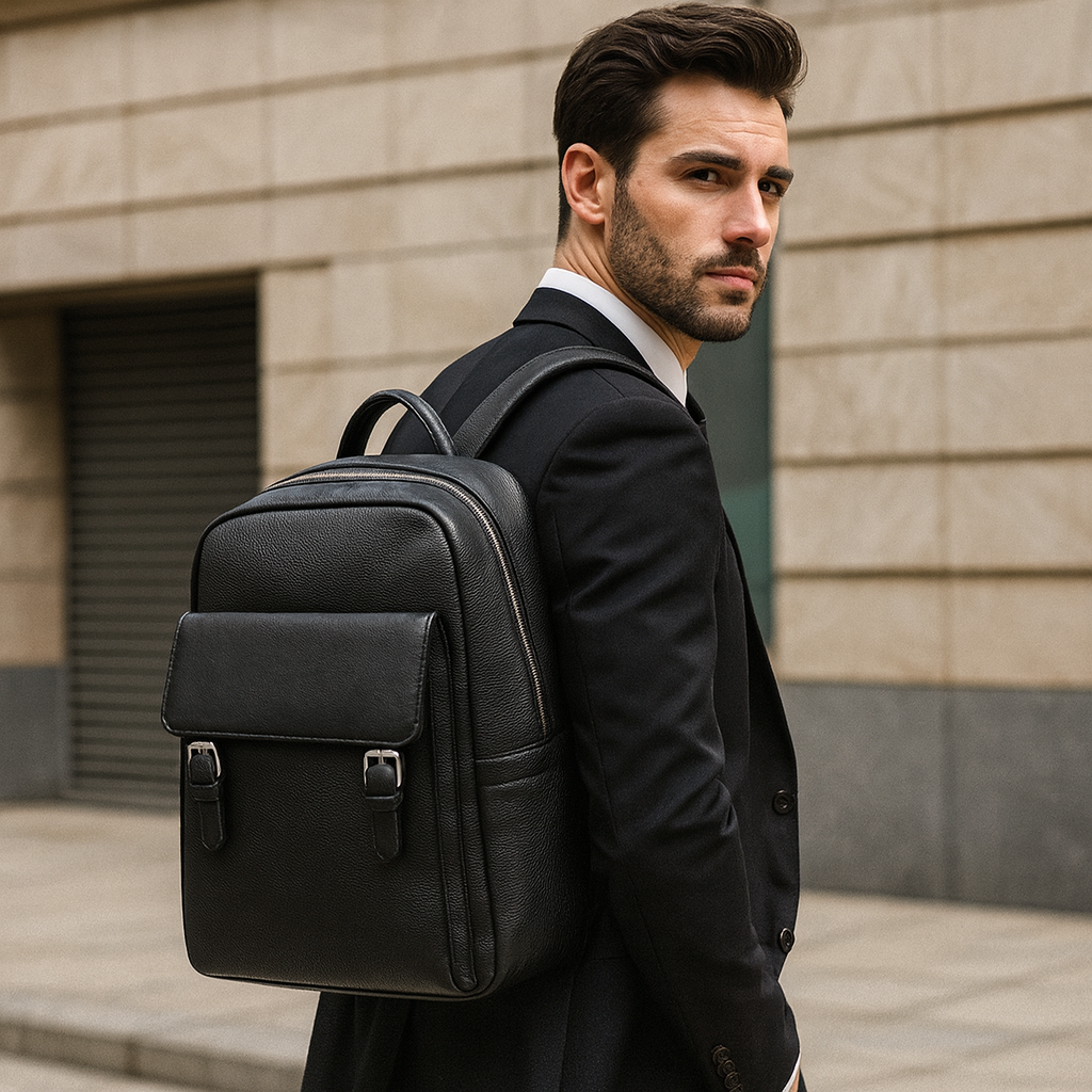 sac à dos en cuir élégant pour homme noir