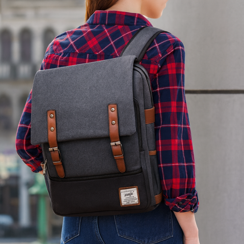 sac a dos en tissu vintage gris fonce