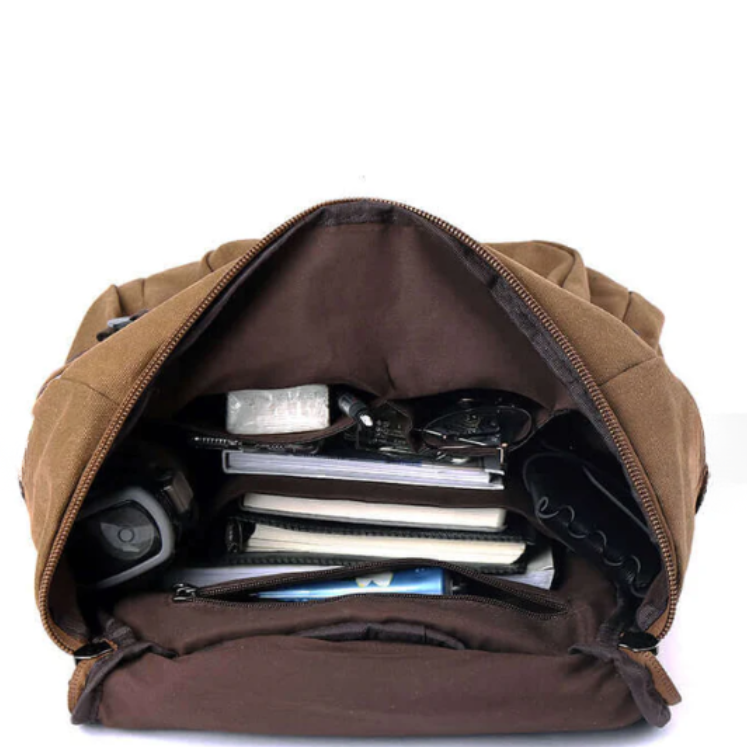 sac a dos en toile marron