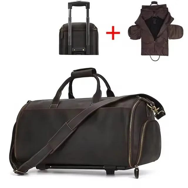 Sac de voyage costume en cuir avec roulettes