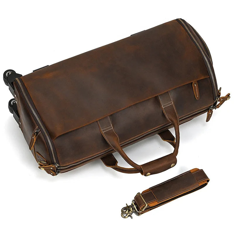 Sac de voyage costume en cuir avec roulettes