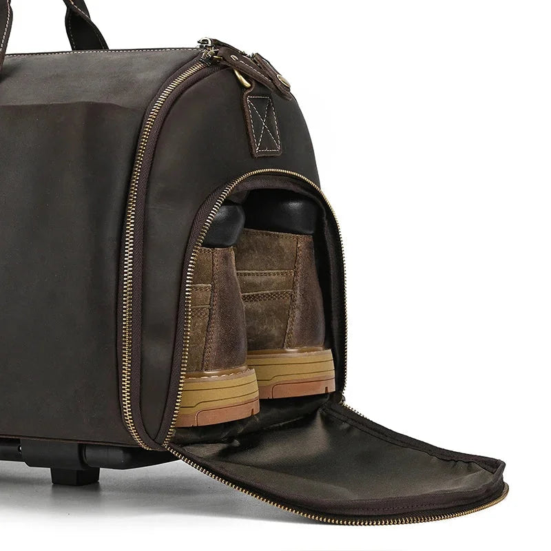 Sac de voyage costume en cuir avec roulettes