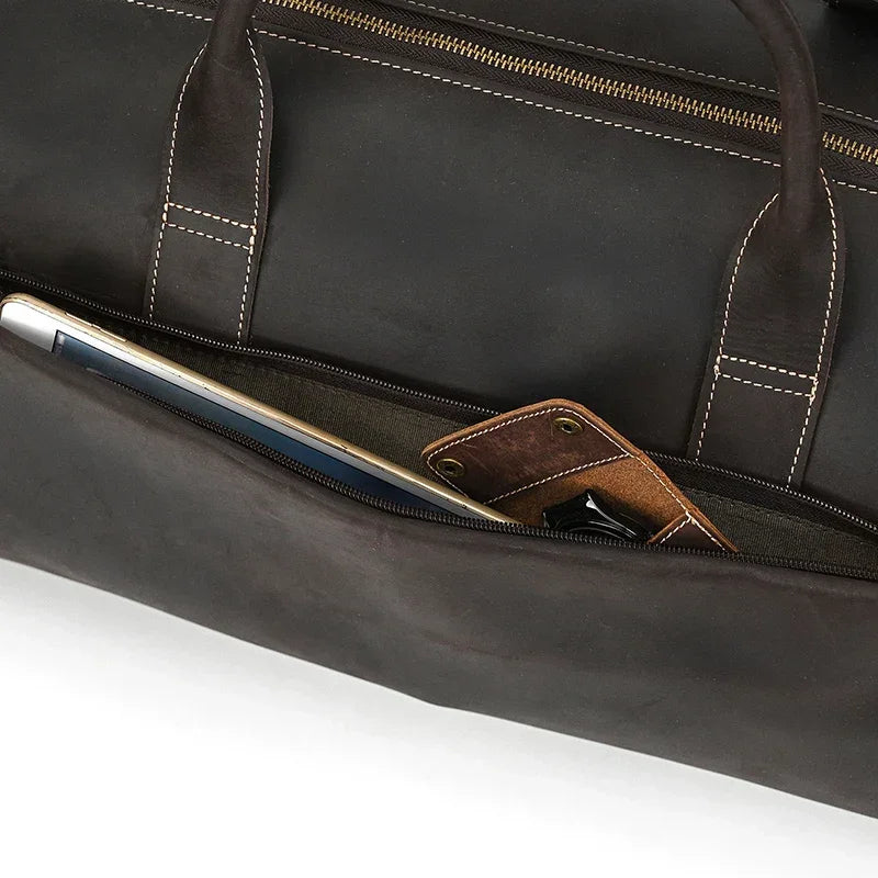 Sac de voyage costume en cuir avec roulettes