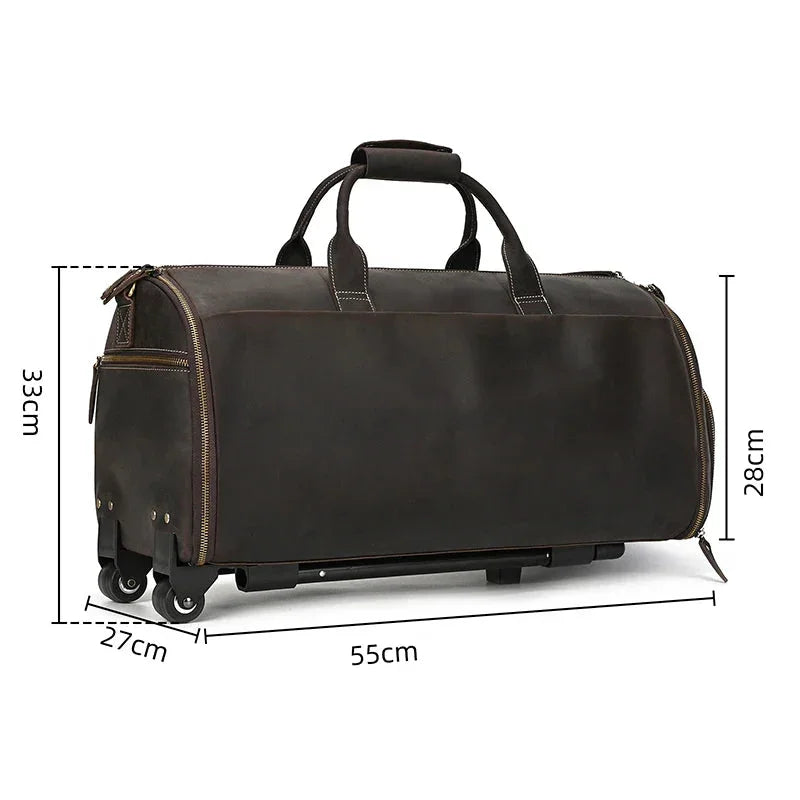 Sac de voyage costume en cuir avec roulettes