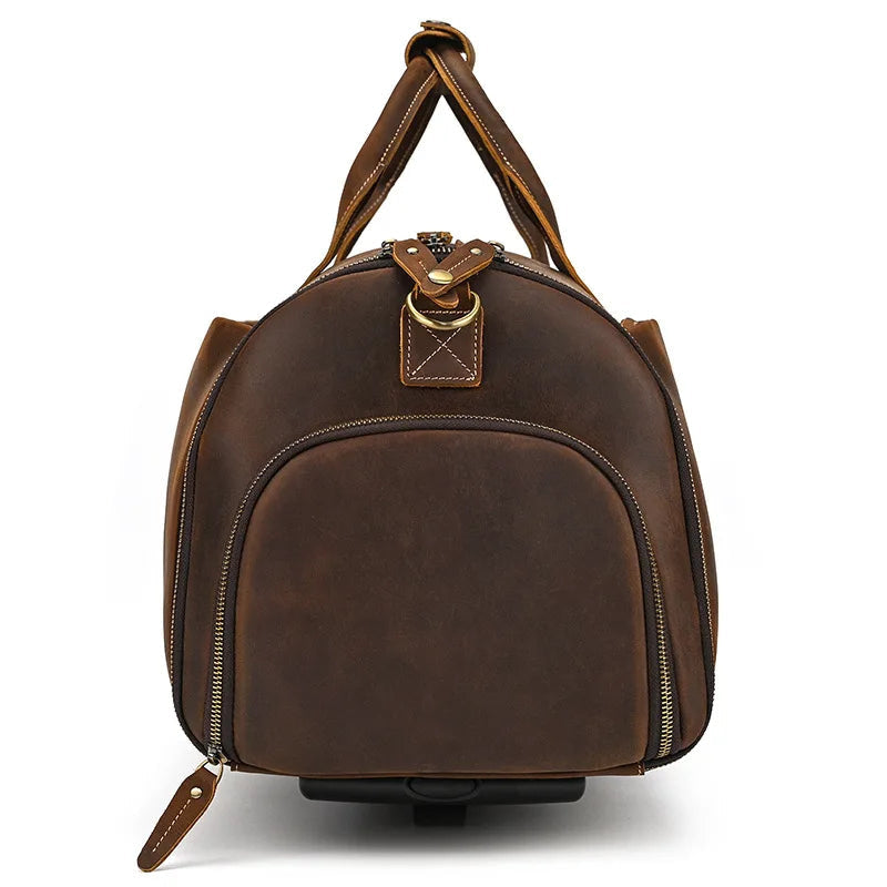 Sac de voyage costume en cuir avec roulettes